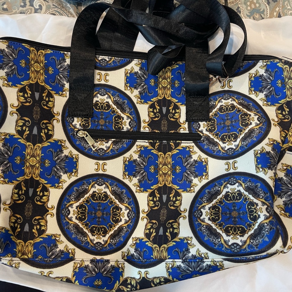 Alice & Olivia Blue and Gold Patterned Bag